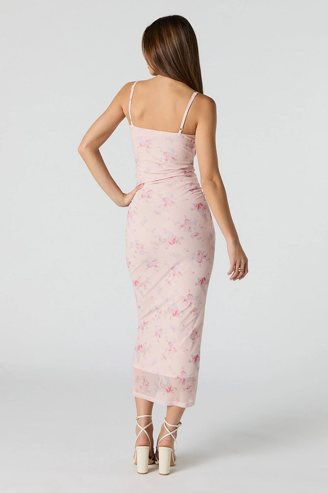 Floral Mesh Bustier Midi Dress