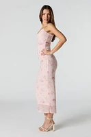 Floral Mesh Bustier Midi Dress