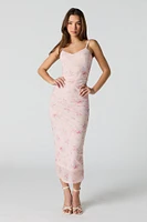 Floral Mesh Bustier Midi Dress