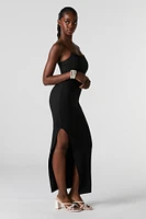 Ribbed Slit Bodycon Maxi Dress