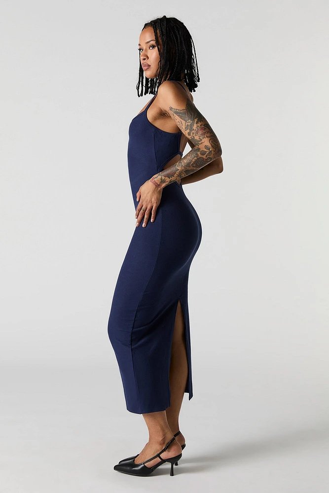 Ribbed Back Cut-Out Midi Dress