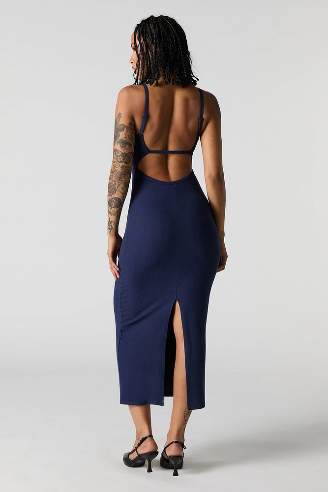 Ribbed Back Cut-Out Midi Dress