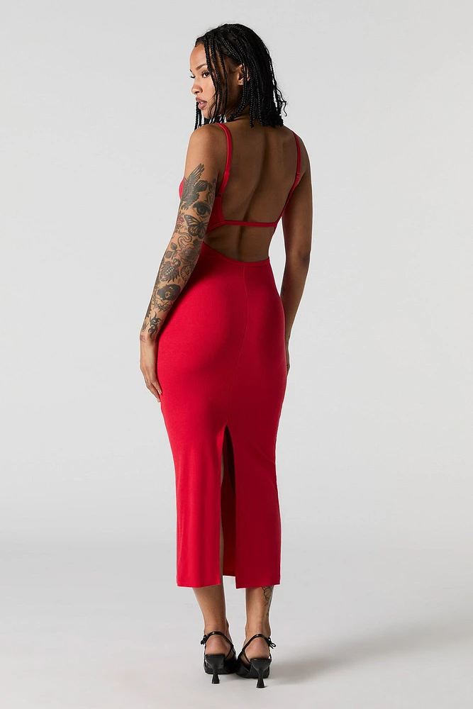 Ribbed Back Cut-Out Midi Dress