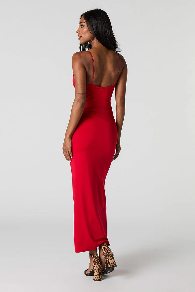 Contour V-Neck Lace Trim Midi Dress