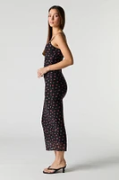 Printed Mesh Bustier Maxi Dress