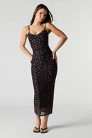 Printed Mesh Bustier Maxi Dress