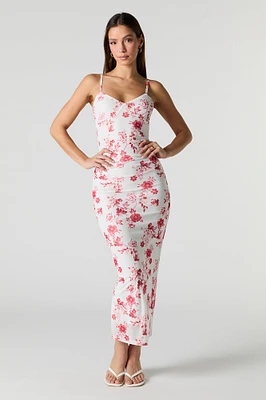 Robe-bustier maxi en filet imprim