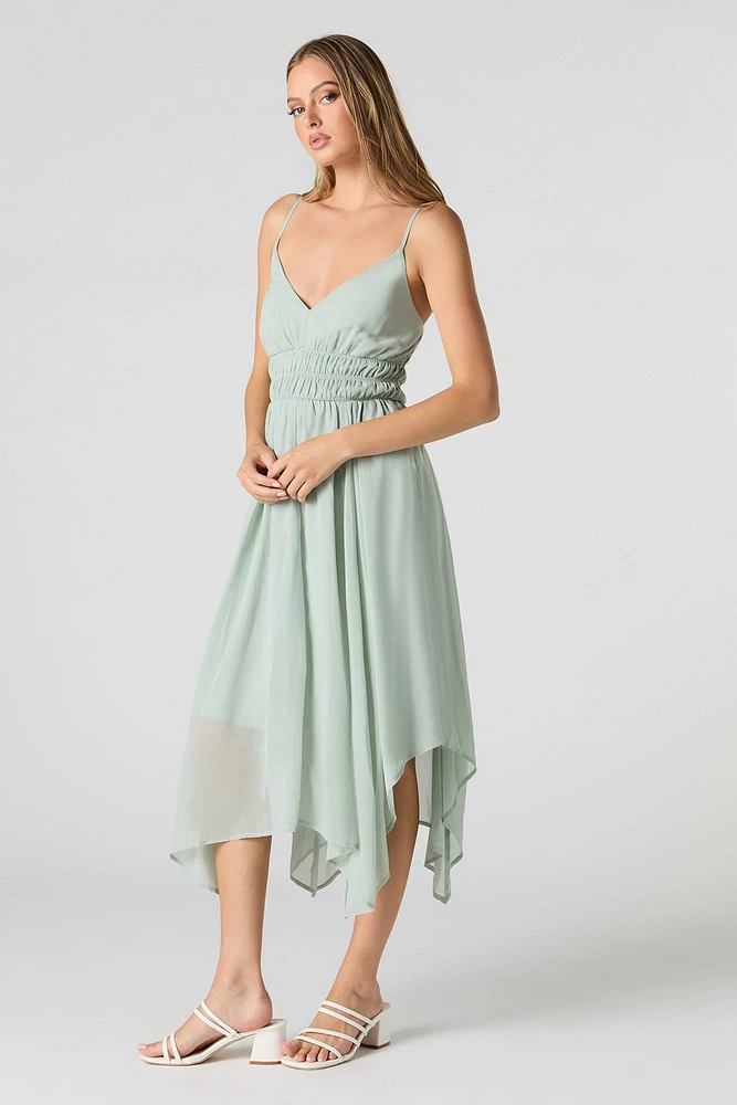 Robe midi asymétrique en chiffon à encolure V