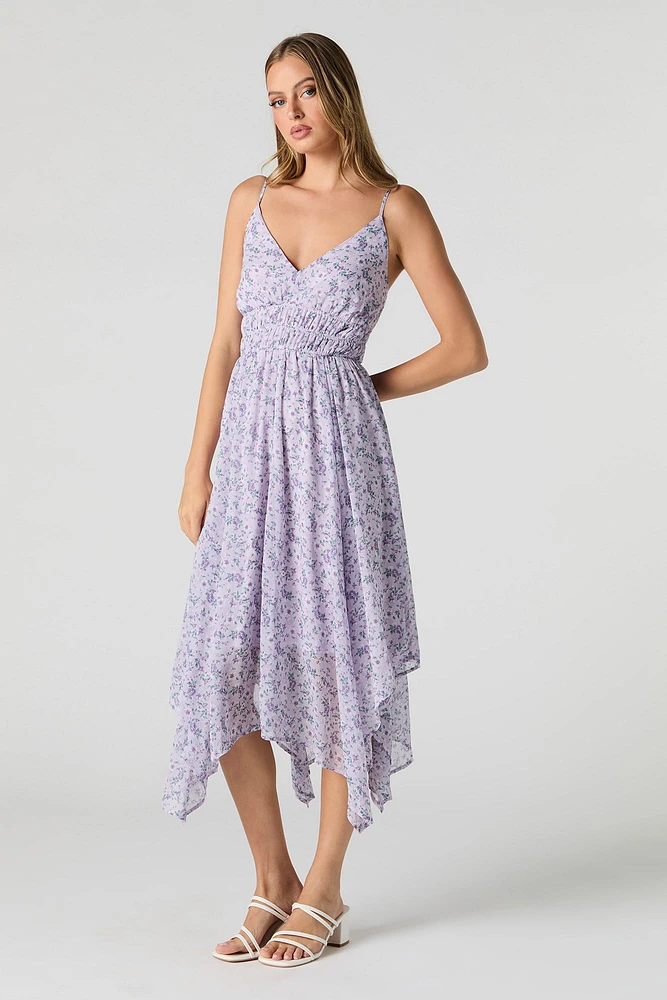 Robe midi asymétrique en chiffon à encolure V