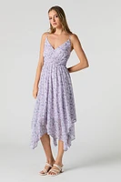 Robe midi asymétrique en chiffon à encolure V