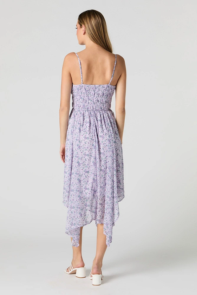 Robe midi asymétrique en chiffon à encolure V