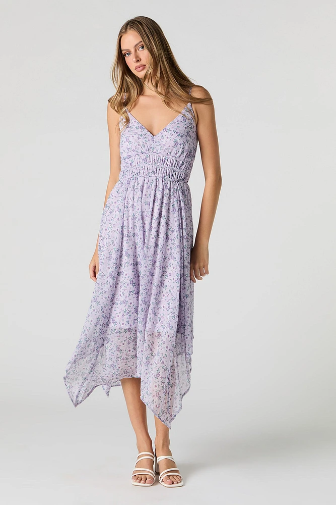 Robe midi asymétrique en chiffon à encolure V
