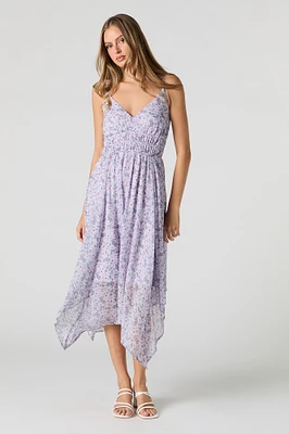 Robe midi asymétrique en chiffon à encolure V