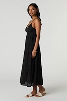 Button Front Tiered Midi Dress