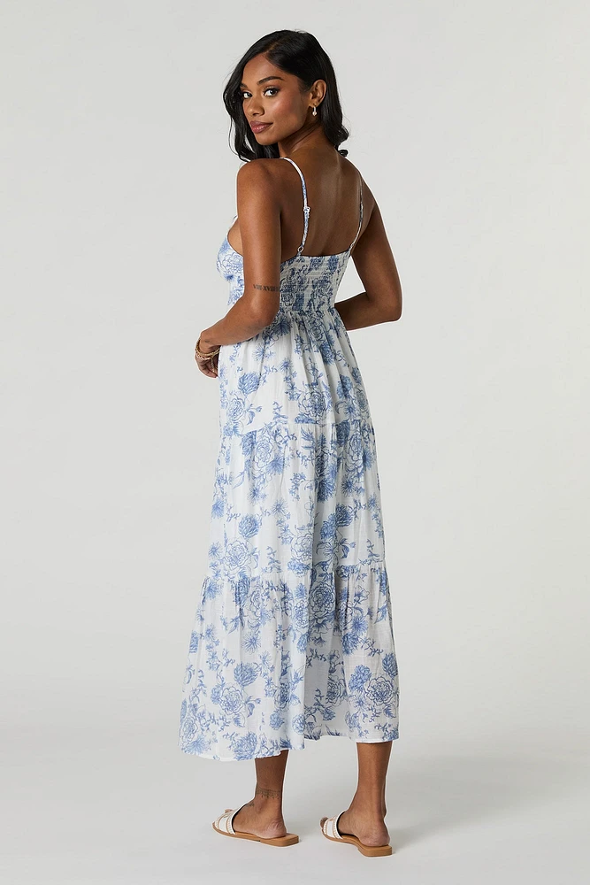 Button Front Tiered Midi Dress