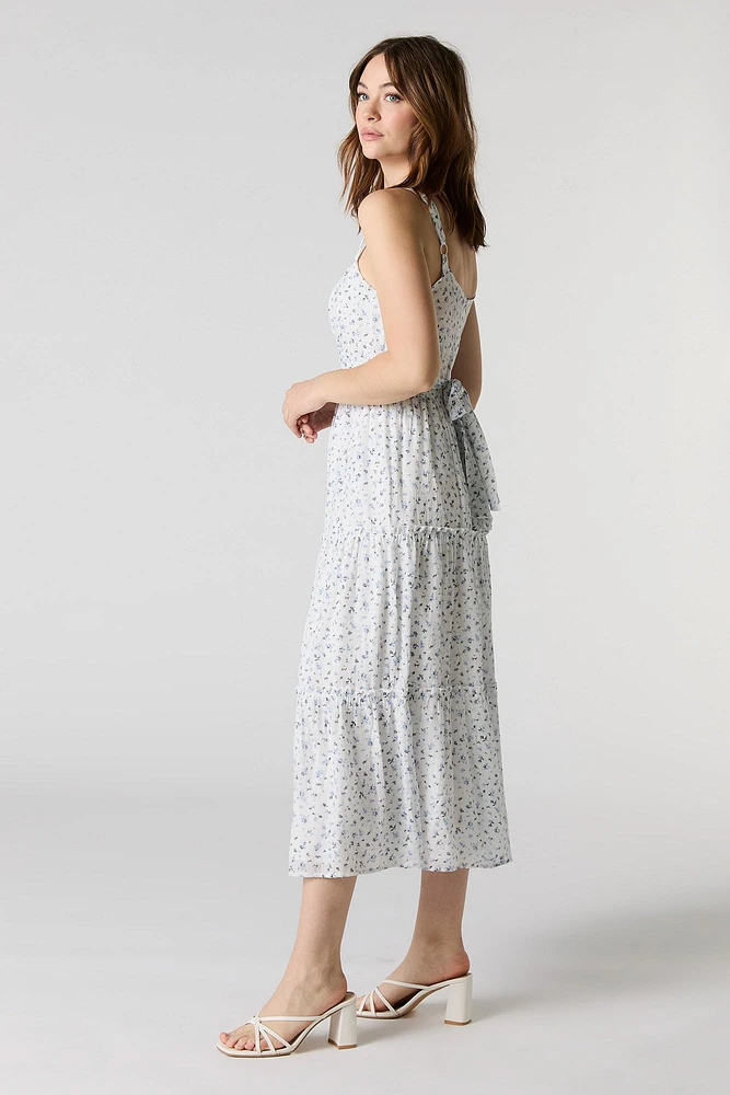 Tie Waist Tiered Midi Dress