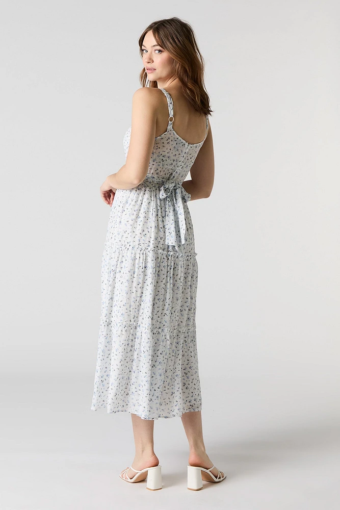 Tie Waist Tiered Midi Dress