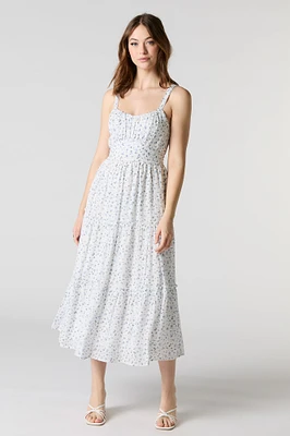 Robe midi étagée avec attache à la taille