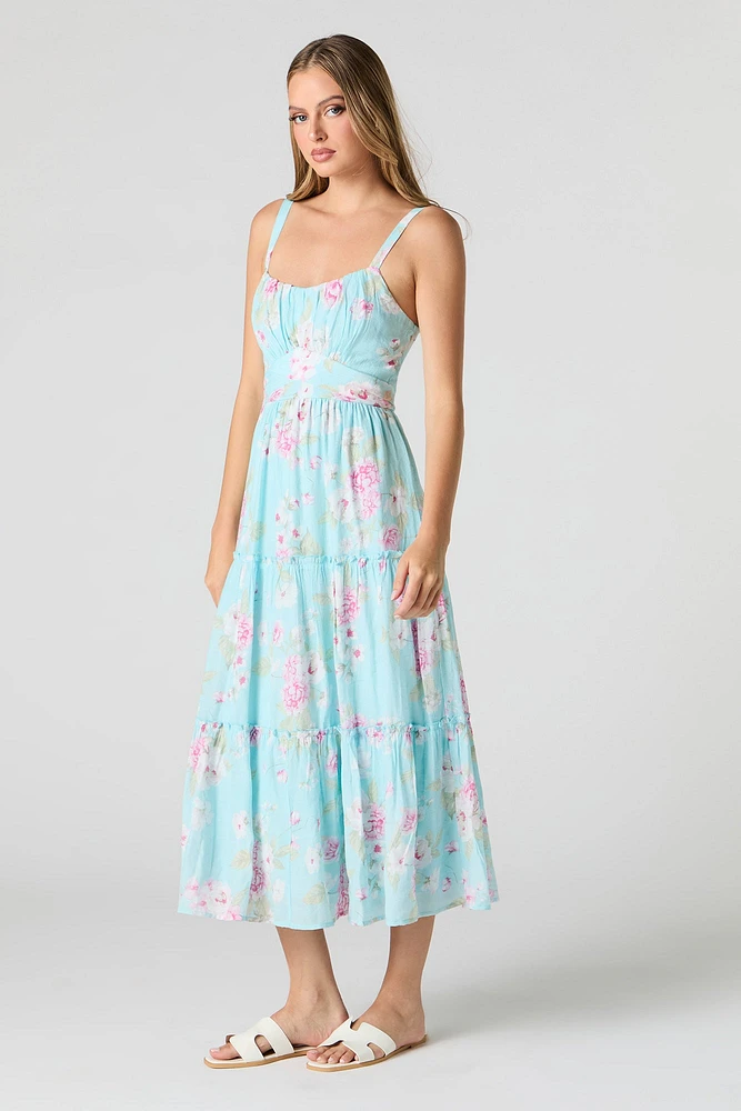 Tie Back Tiered Midi Dress