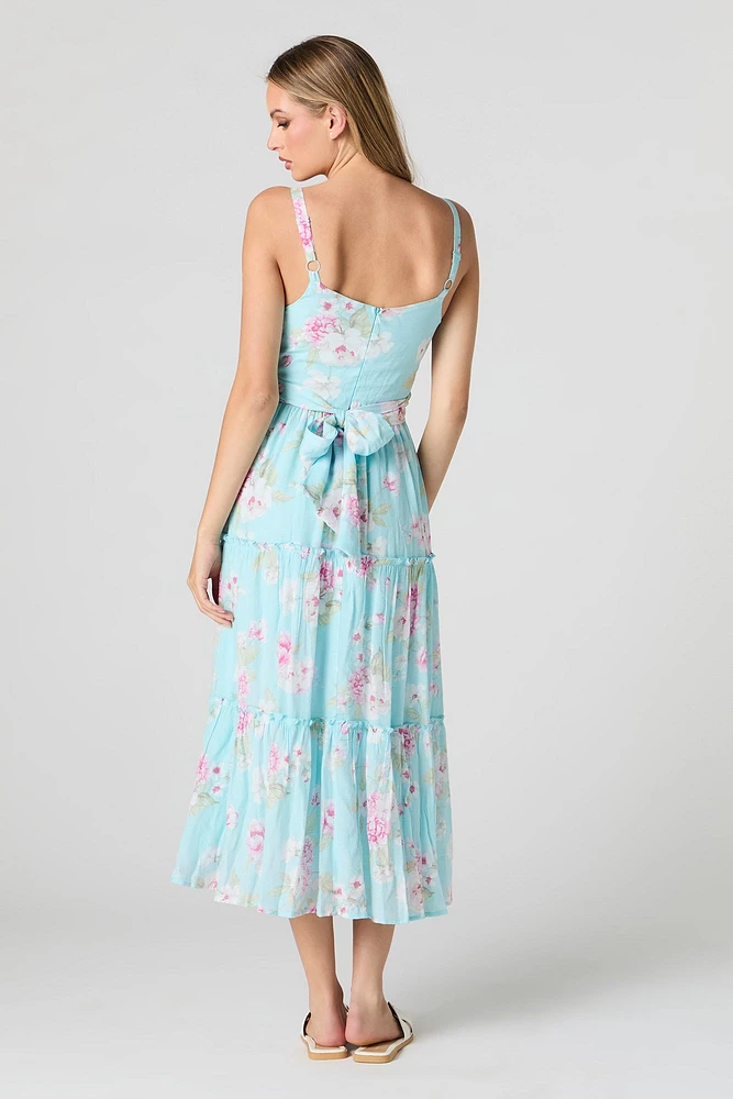 Tie Back Tiered Midi Dress