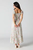 Floral Chiffon Asymmetrical Milkmaid Dress