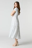 Smocked Tiered Short Sleeve Midi Dress