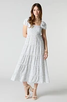 Smocked Tiered Short Sleeve Midi Dress