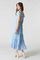 Smocked Tiered Short Sleeve Midi Dress