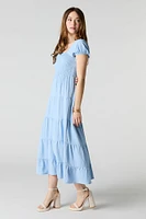 Smocked Tiered Short Sleeve Midi Dress