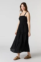 Textured Smocked Tiered Midi Dress
