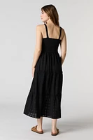 Textured Smocked Tiered Midi Dress