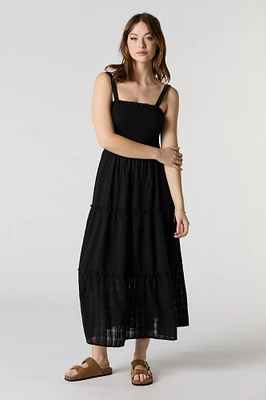 Textured Smocked Tiered Midi Dress