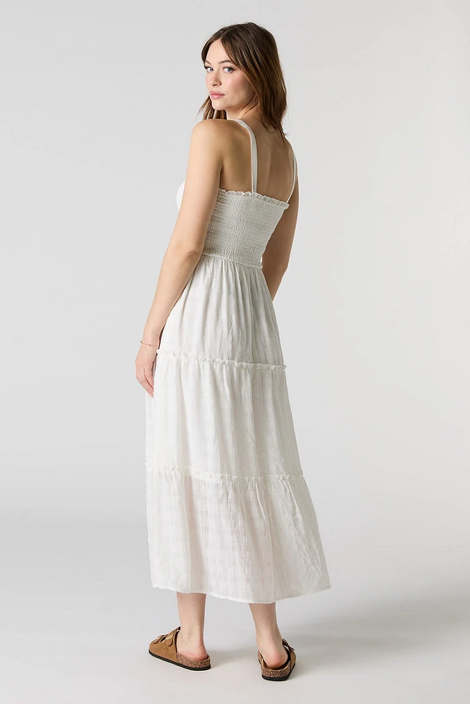 Textured Smocked Tiered Midi Dress