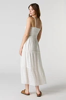 Textured Smocked Tiered Midi Dress