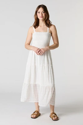 Robe midi étagée plissée et texturée