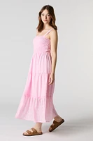 Textured Smocked Tiered Midi Dress