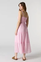 Textured Smocked Tiered Midi Dress