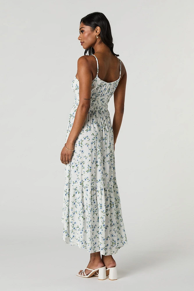 Floral Tie Front High Low Maxi Dress