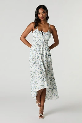 Floral Tie Front High Low Maxi Dress