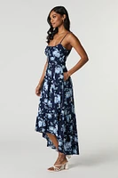 Robe maxi asymétrique fleurie avec attache