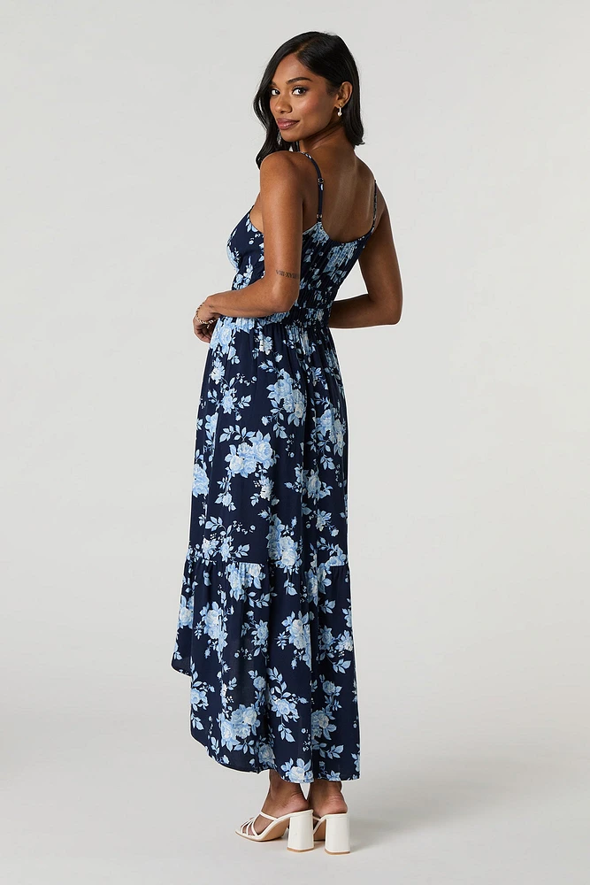 Robe maxi asymétrique fleurie avec attache