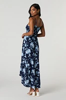 Robe maxi asymétrique fleurie avec attache
