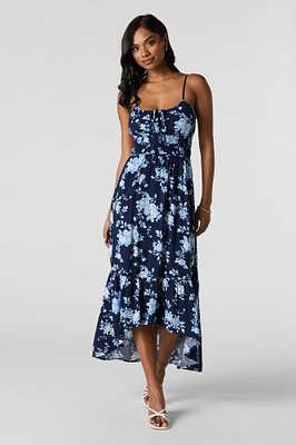 Robe maxi asymétrique fleurie avec attache