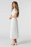 Solid Tiered Milkmaid Midi Dress