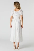 Solid Tiered Milkmaid Midi Dress