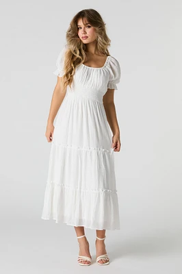 Solid Tiered Milkmaid Midi Dress