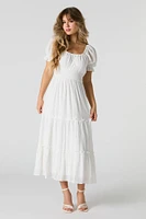 Solid Tiered Milkmaid Midi Dress