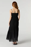 Crochet Trim Tiered Maxi Dress