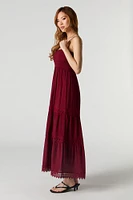 Crochet Trim Tiered Maxi Dress