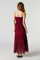 Crochet Trim Tiered Maxi Dress